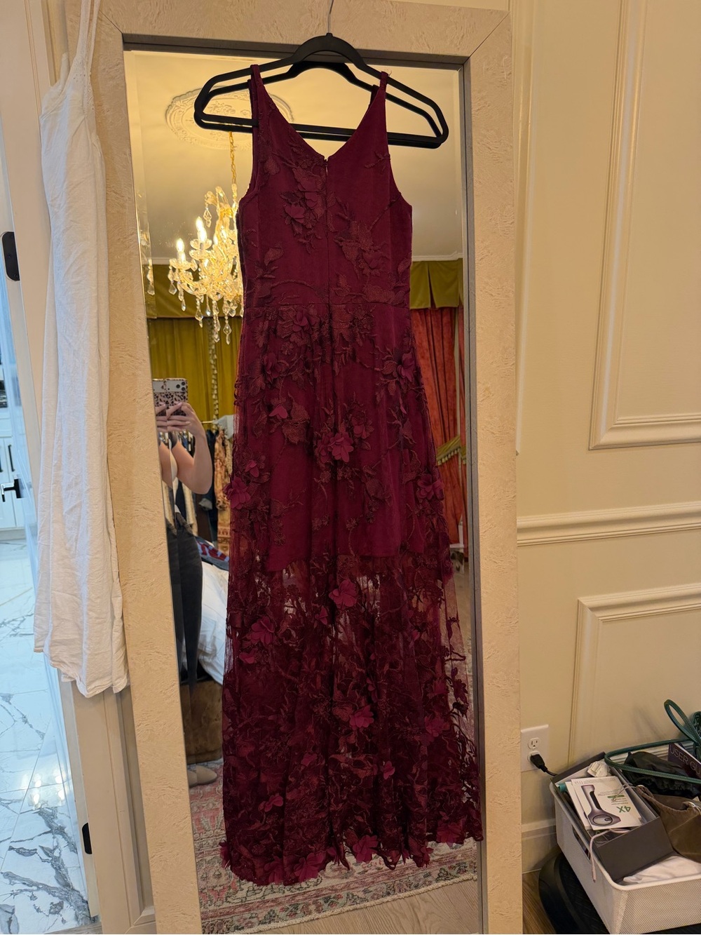 Dress the Population Burgundy Floral Appliqué Maxi Dress - Picture 11 of 11